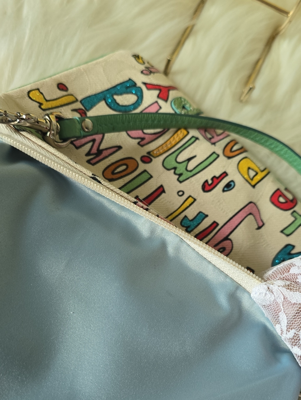 Coach POPPY Lettered Canvas Wristlet in Cream with Multicolor Raised Accents - Picture 13 of 16